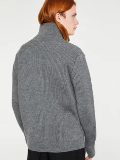 Navy Full Zip Pockets Strik i Grå