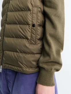 Padded Zip-Up Cotton Cardigan i Olive Green