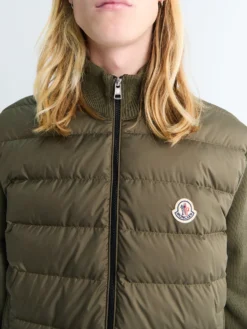 Padded Zip-Up Cotton Cardigan i Olive Green