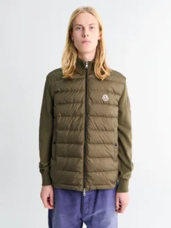 Padded Zip-Up Cotton Cardigan i Olive Green