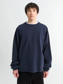 Panel Pique Crewneck i Navy