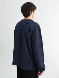 Panel Pique Crewneck i Navy