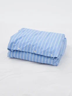 Percale Duvet Cover in Island Blue Stripes