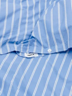 Percale Duvet Cover in Island Blue Stripes