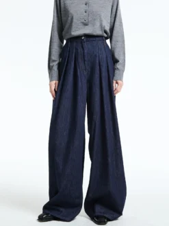 Pleated denim wide-leg Bukser i Indigo