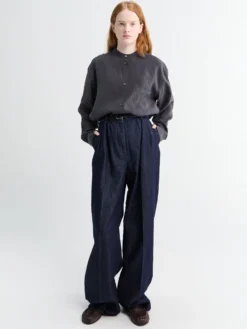 Plisserede Denim Wide-Leg Bukser i Indigo