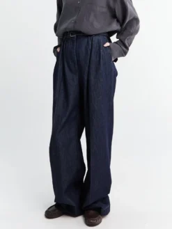 Plisserede Denim Wide-Leg Bukser i Indigo