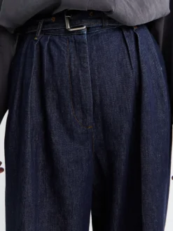 Plisserede Denim Wide-Leg Bukser i Indigo
