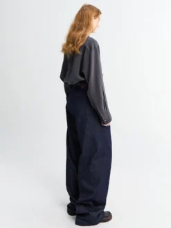 Plisserede Denim Wide-Leg Bukser i Indigo
