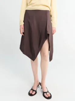 Plisseret Foulard Skirt i Glossy Brun