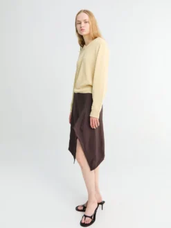 Plisseret Foulard Skirt i Glossy Brun