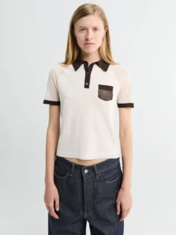 Polo Strik i Hvid og Brun