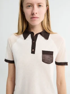 Polo Strik i Hvid og Brun