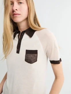 Polo Strik i Hvid og Brun