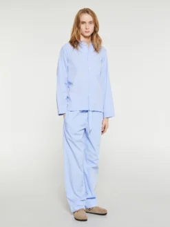 Poplin Pyjamas Bukser i Shirt Blue