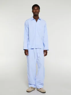 Poplin Pyjamas Bukser i Shirt Blue