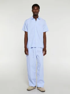 Poplin Pyjamas Kortærmet Skjorte i Shirt Blue