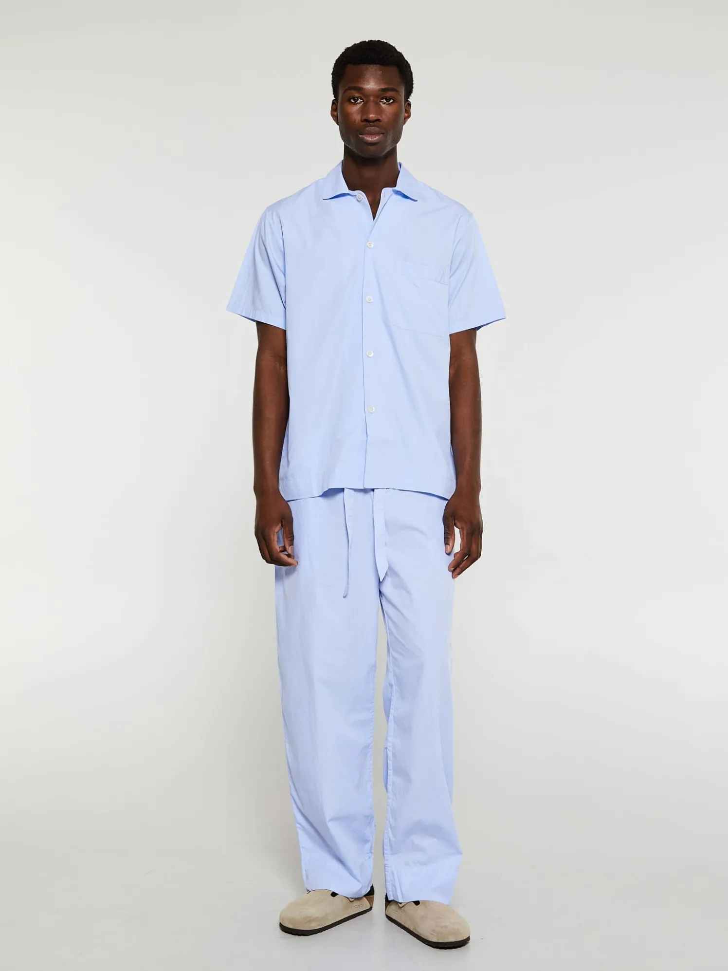 Poplin Pyjamas Kortærmet Skjorte i Shirt Blue