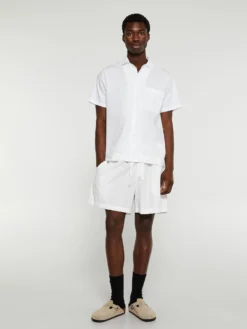 Poplin Pyjamas Kortærmet Skjorte i Alabaster White