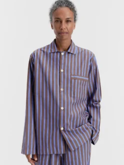 Poplin Pyjamas Long Shirt i Chestnut Stripes