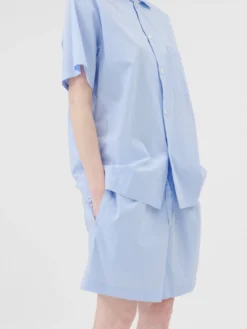Poplin Pyjamas Shorts i Shirt Blue
