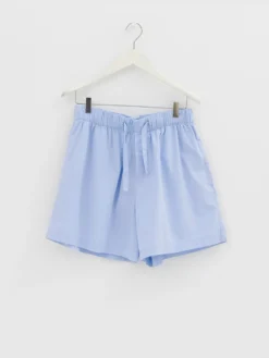 Poplin Pyjamas Shorts i Shirt Blue