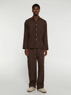 Poplin Pyjamas Skjorte i Coffee