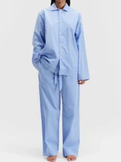 Poplin Pyjamas Skjorte i Cornflower Blue