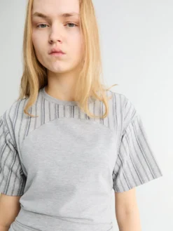 Prinnie T-Shirt med bindebånd i grå melange og blå striber