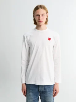 Red Heart Langærmet T-Shirt i Hvid