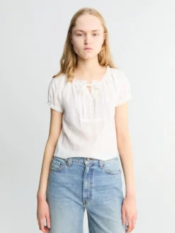 Ribboned Shirring Blouse i Råhvid