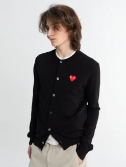Rundhalset Cardigan Red Emblem Strik i Sort