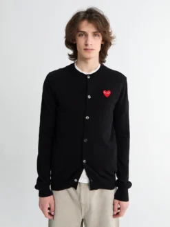 Rundhalset Cardigan Red Emblem Strik i Sort