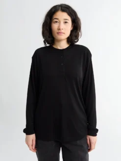 Rutas Jersey Henley Langærmet Top i Sort