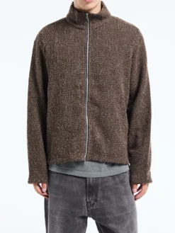 Shrunken Fullzip Polo i Brun Sparse Buckle Weave