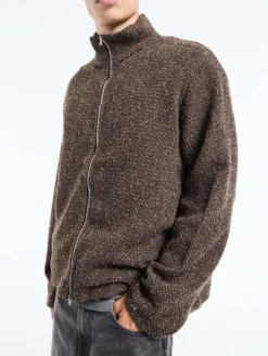 Shrunken Fullzip Polo i Brun Sparse Buckle Weave