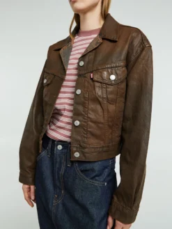 Shrunken 90s Coated Trucker Jakke i Pay Day Trucker Brown