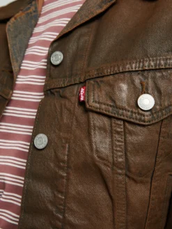 Shrunken 90s Coated Trucker Jakke i Pay Day Trucker Brown