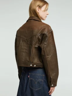 Shrunken 90s Coated Trucker Jakke i Pay Day Trucker Brown