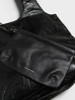 Stor Læder Tote Bag i Sort