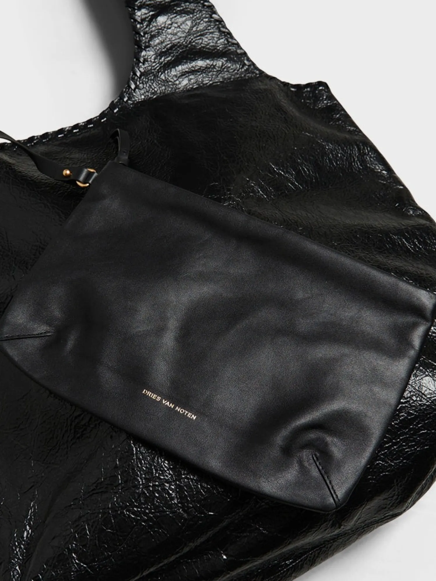 Stor Læder Tote Bag i Sort