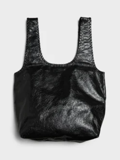 Stor Læder Tote Bag i Sort