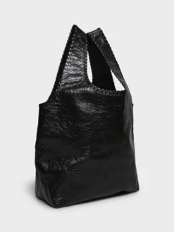 Stor Læder Tote Bag i Sort