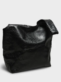 Stor Læder Tote Bag i Sort