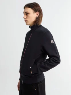 Stribet bomulds sweatshirt med lynlås i navy