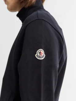 Stribet bomulds sweatshirt med lynlås i navy
