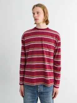 Stribet Langærmet Lomme T-shirt i Bordeaux