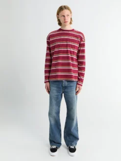 Stribet Langærmet Lomme T-shirt i Bordeaux