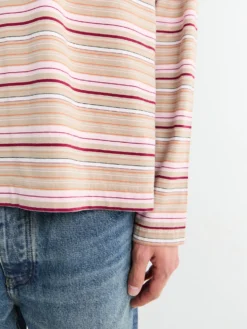 Stribet Langærmet Lomme T-shirt i Beige