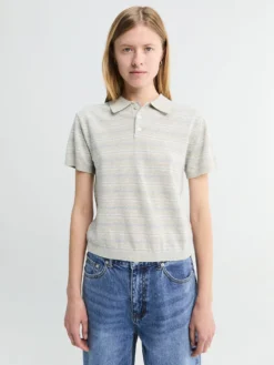 Stribet Polo i Grå og Lys Blå
